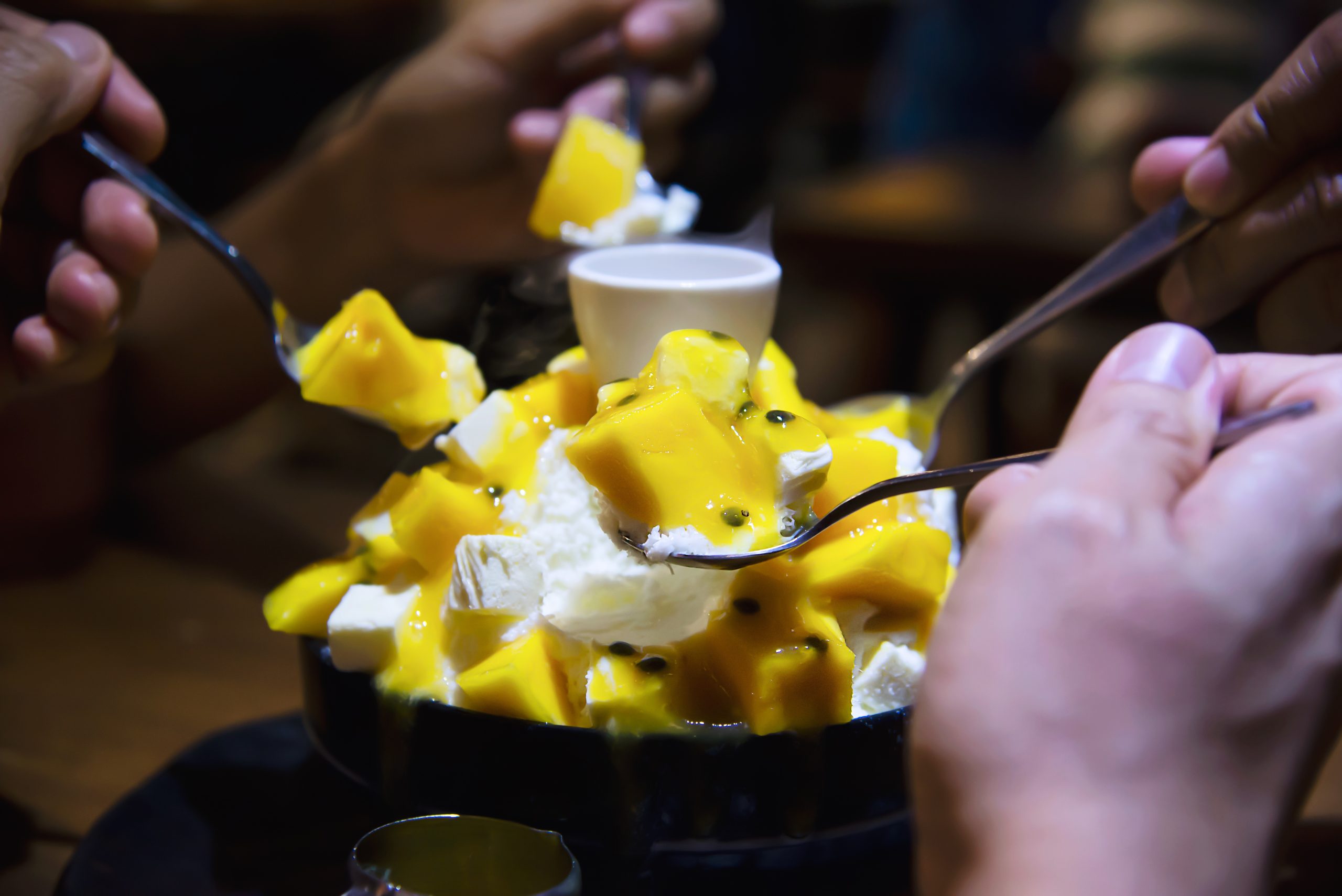 people eating bingsu sweet dessert