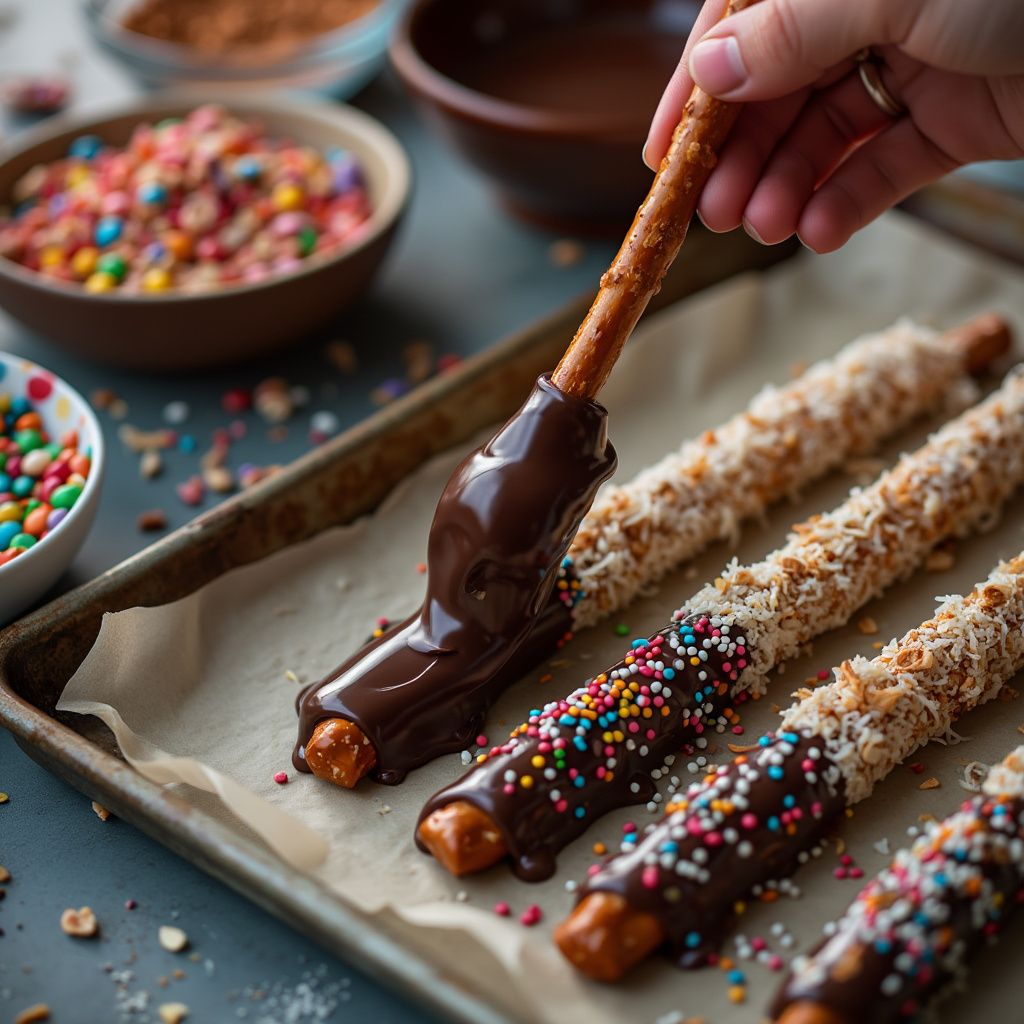 chocolate-dipped pretzels