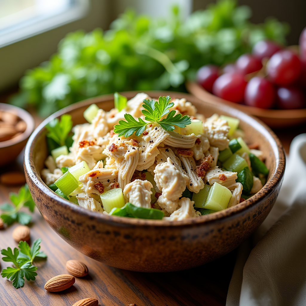 Chicken salad's Origins a beautifully presented chicken salad in a rustic ceramic bowl filled with tender shredded chicken 3q3u6ll2ocvq9ca65e4o 3