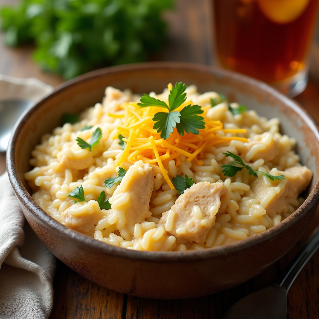 a creamy and comforting chicken and rice dish made with cream of chicken soup served in a rustic ce rdoibjdfqzl1wg2zcdep 1