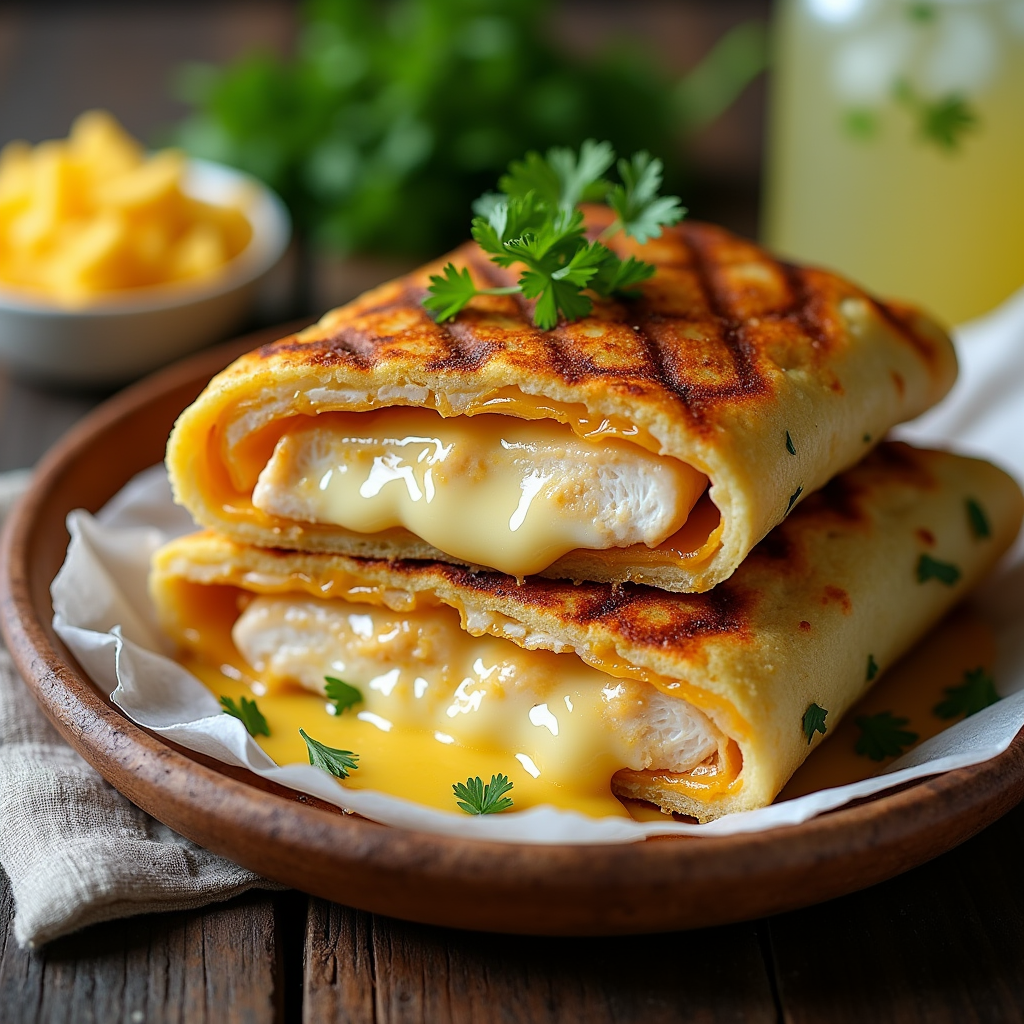 Cheesy Garlic Chicken Wraps in the Air Fryer a delicious golden brown cheesy garlic chicken wrap sliced in half to reveal the gooey melted chees ewgzszmdbija82nyd2v9 1
