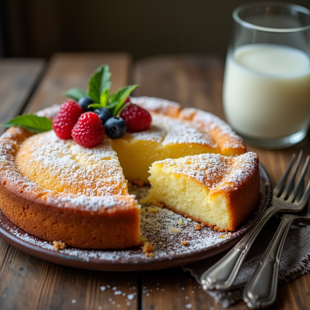 kefir sheet cake : a freshly baked kefir sheet cake golden brown with a light fluffy texture resting on a rustic woode uj6oirod8fl5tx9s5lsm 1
