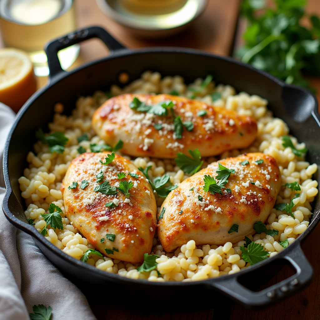 a mouthwatering one pan garlic parmesan chicken and rice dish served in a rustic cast iron skillet 0ih00dg46aslxitau8h4 3