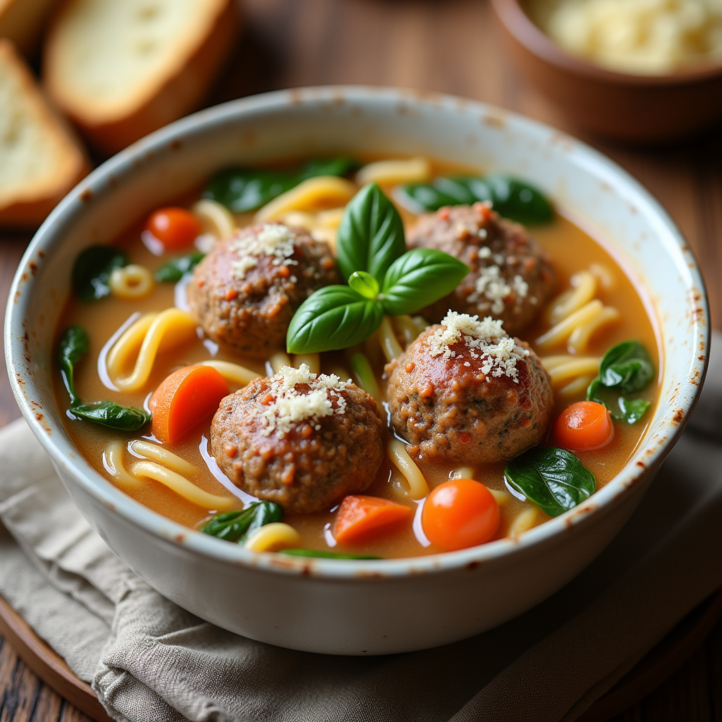 Creamy Italian Meatball Soup imagine prompt a hearty bowl of creamy italian meatball soup served in a rustic white ceramic bowl 6vndl72azdduwj7xla4x 2